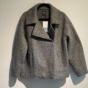 Zara Women's Gray boucle biker Jacket